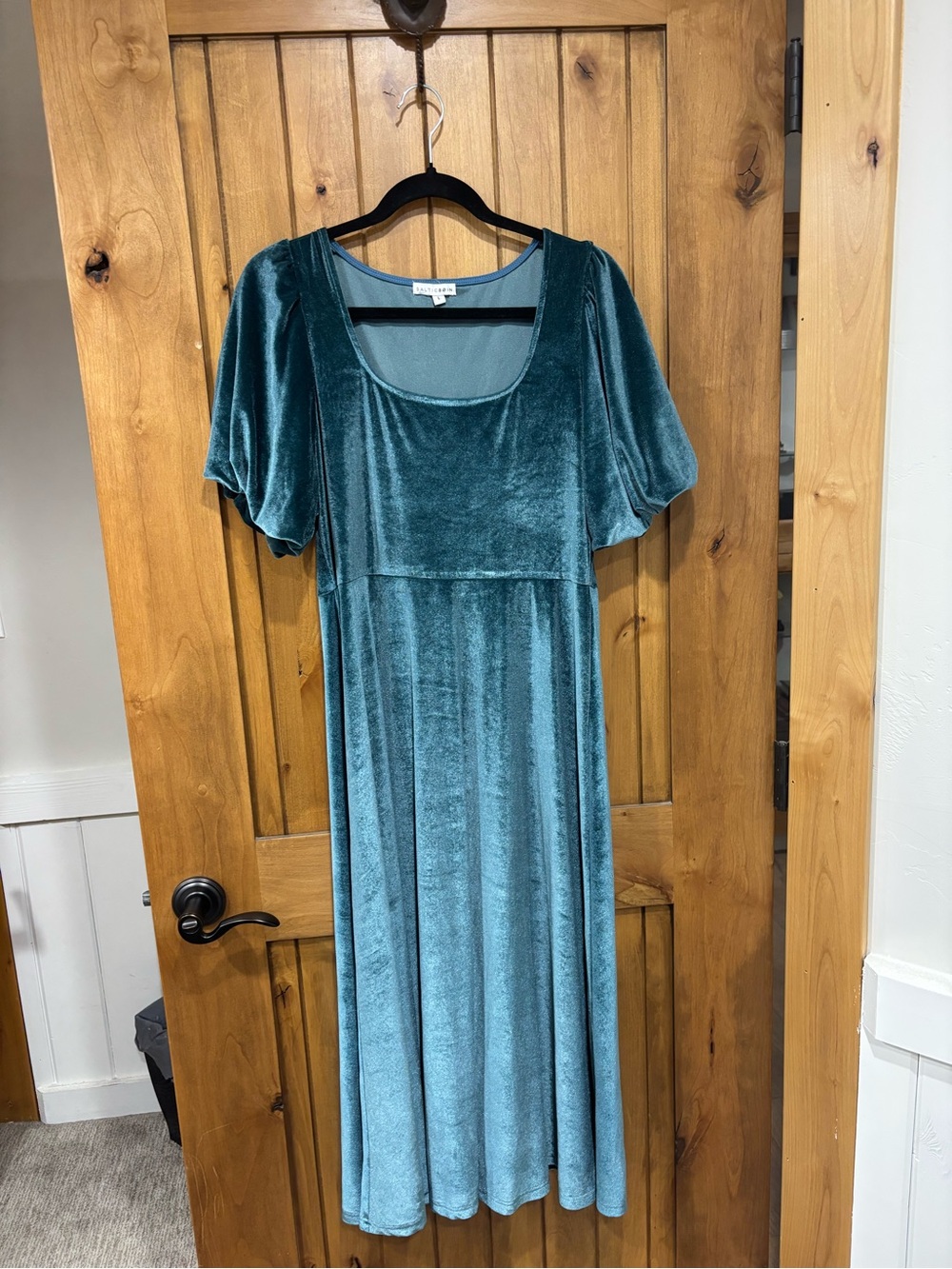 Baltic Born Teal Velvet Scoop-Neck Midi Dress